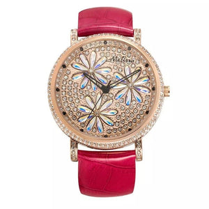 Melissa Luxury Women Rhinestones Watches Leather Gorgeous Crystal Flowers Jewelry Watch