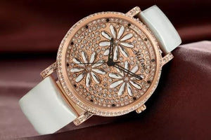 Melissa Luxury Women Rhinestones Watches Leather Gorgeous Crystal Flowers Jewelry Watch